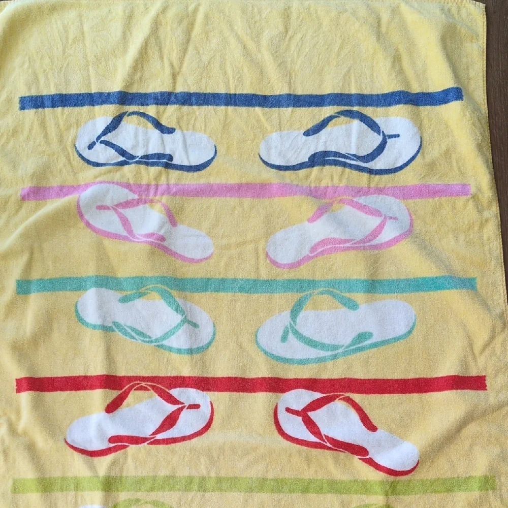 Vintage Gramercy International Beach Towel - Yellow Rainbow Flip Flop Shoes